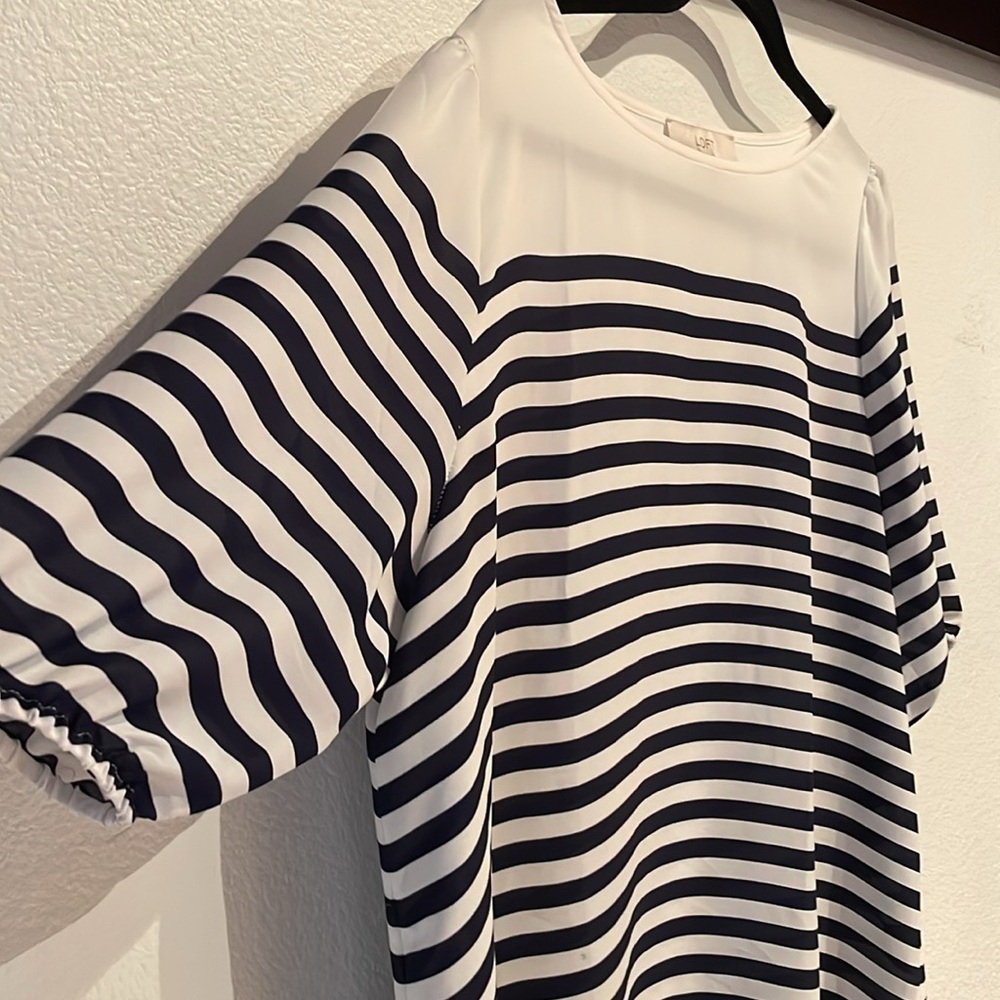 Loft Nautical Stripe Wide Neck Blouse, Navy, Size L - Picture 5 of 10
